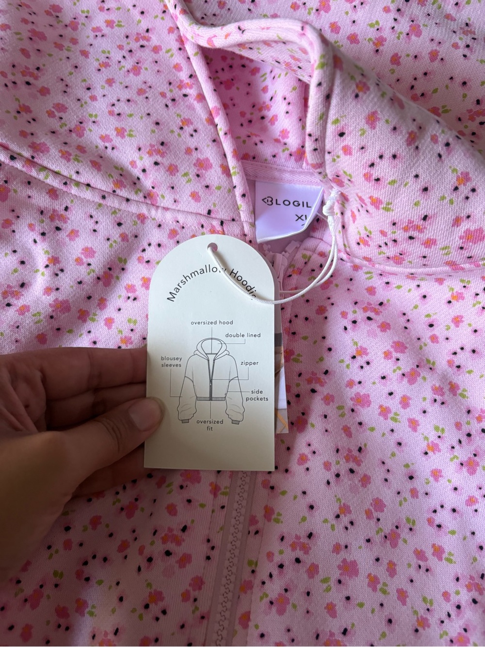 NWT Blogilates  Marshmallow Full Zip Hooded Sweatshirt Pink Floral Print - Picture 6 of 8